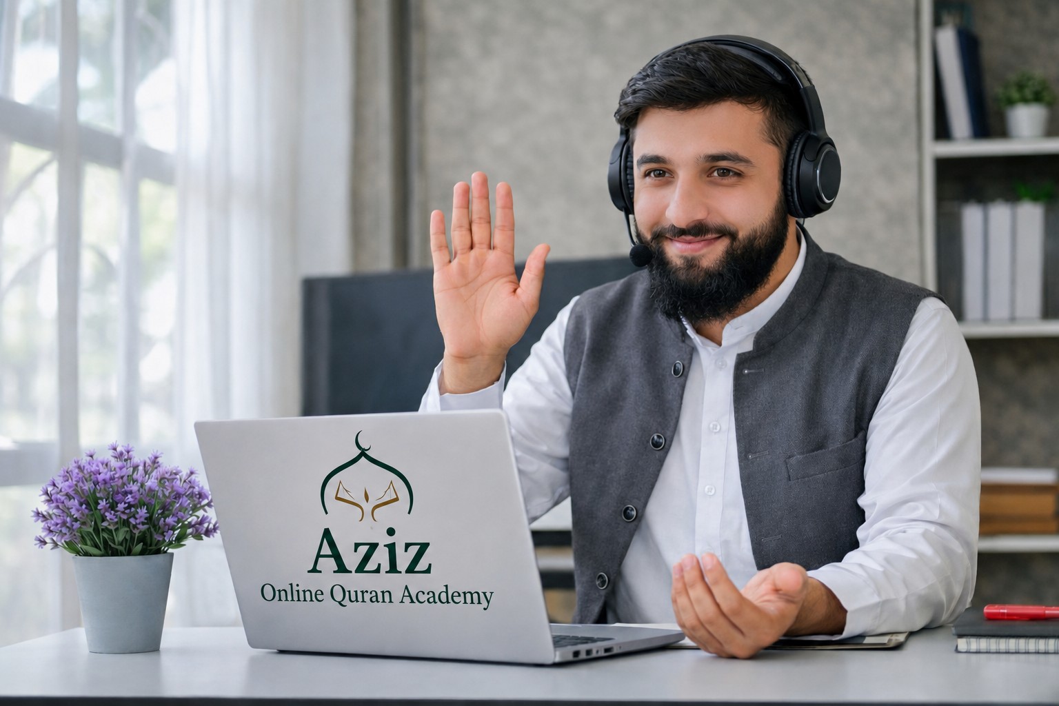 Hafiz Muhammad Zubair teaching a live online Quran class